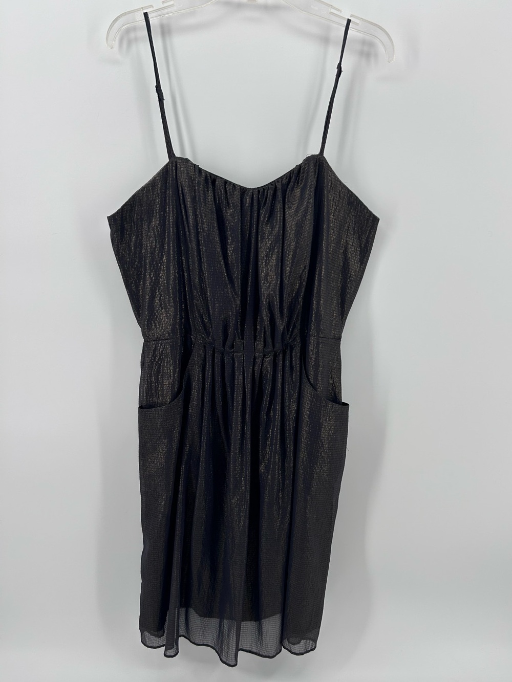Walter Baker W118 Little Black Dress Black Bronze  M Designer Chiffon Pocket Lbd